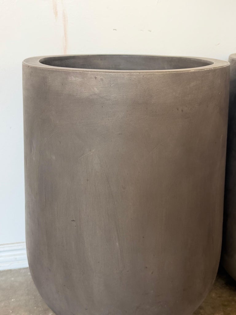 Pair of Monumental Cylinder Planters - Brutalist Bullet Form - Dark Slate
