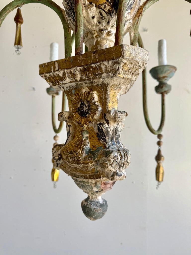 Grand Italian Painted and Giltwood Twelve-Light Chandelier