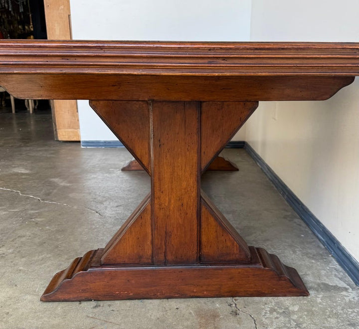 Spanish Revival Walnut Dining Table with Inlaid Top, Early 20th Century