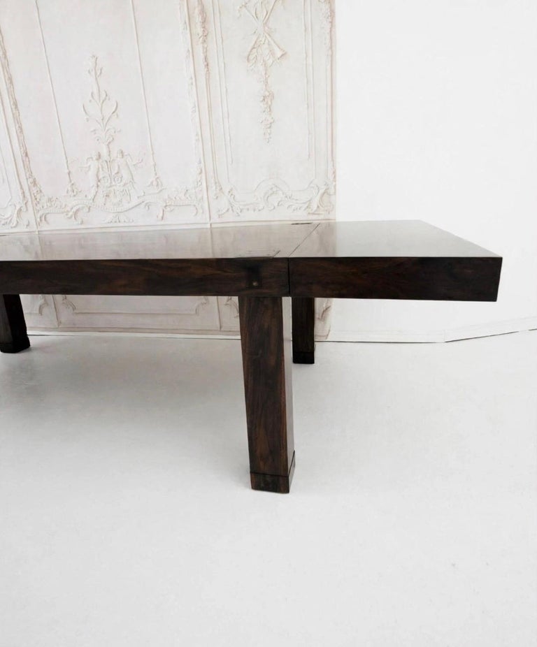 Monumental Minimalist Extendable Dining Table In High-Gloss Ebonized Hardwood
