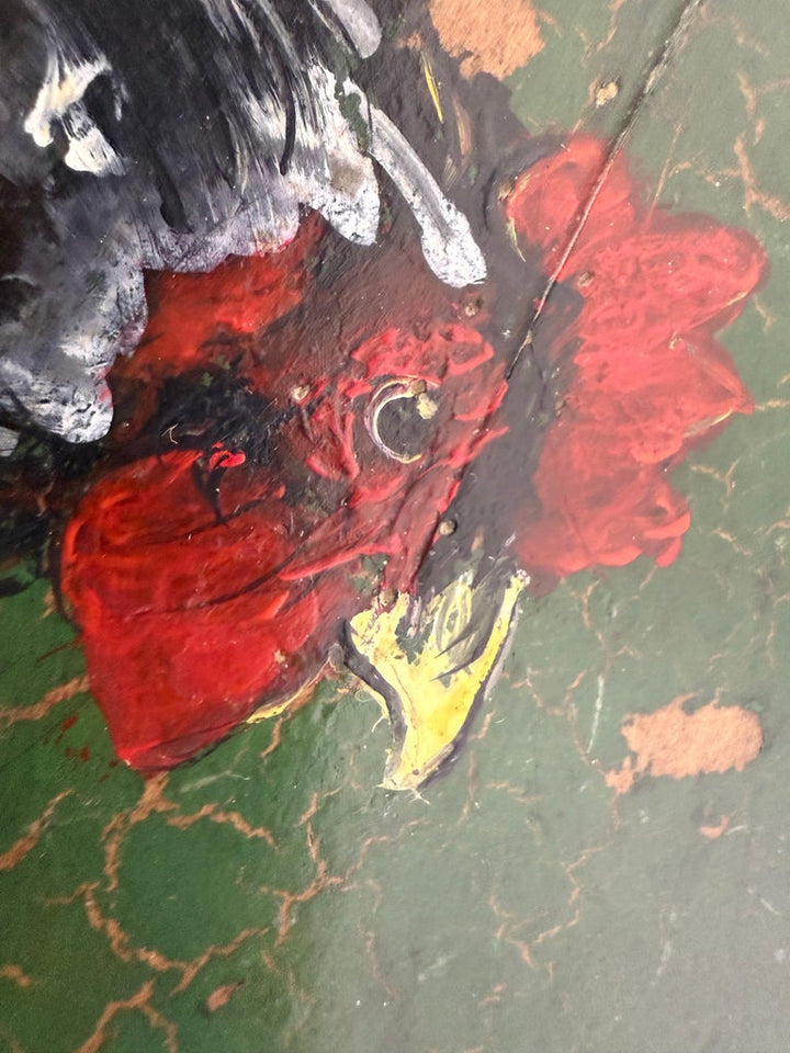 19th C. Hand Painted Bar Stool w/ Rooster