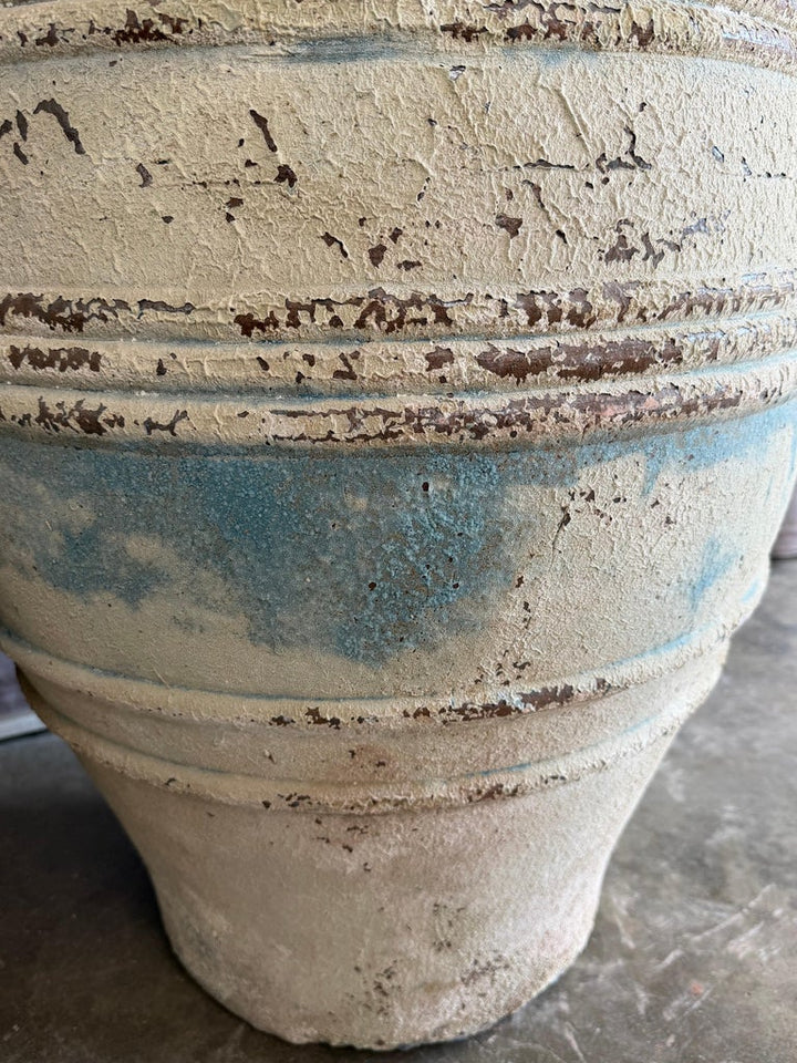 Pair of Large Distressed Mediterranean Style Terracotta Olive Jars with Handles