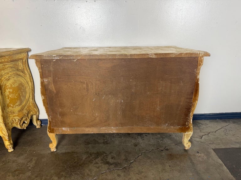 Pair of Louis XV–Style Painted Bombe Commodes with Carved Rococo Ornament