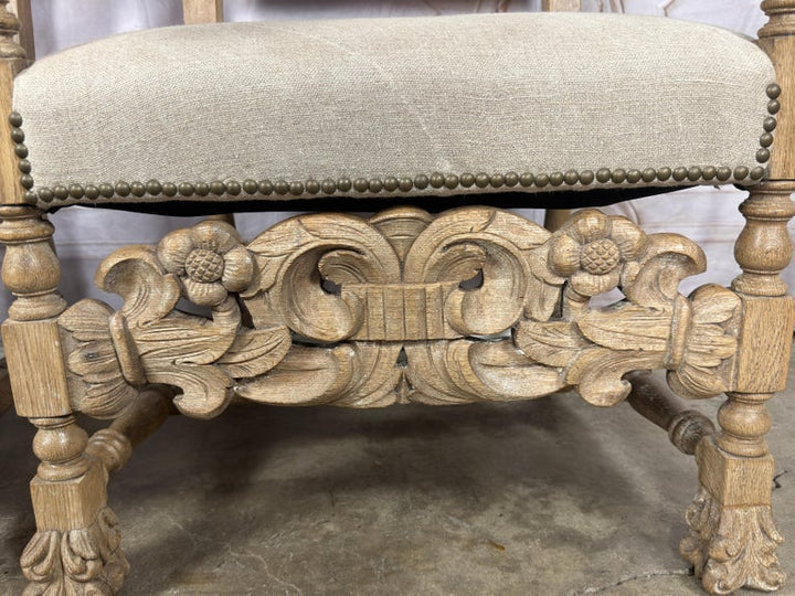 Pair of Exceptional Spanish Baroque Throne Armchairs with Hand-Carved Lion Heads