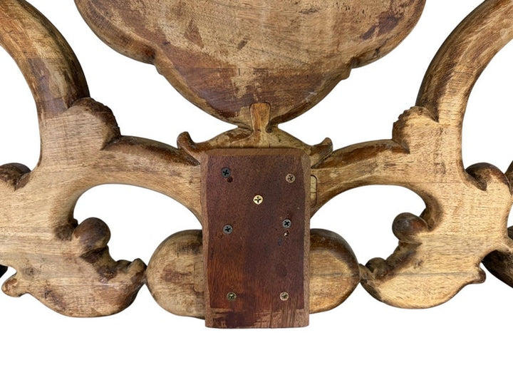 Ornate Carved Wood and Upholstered Headboard