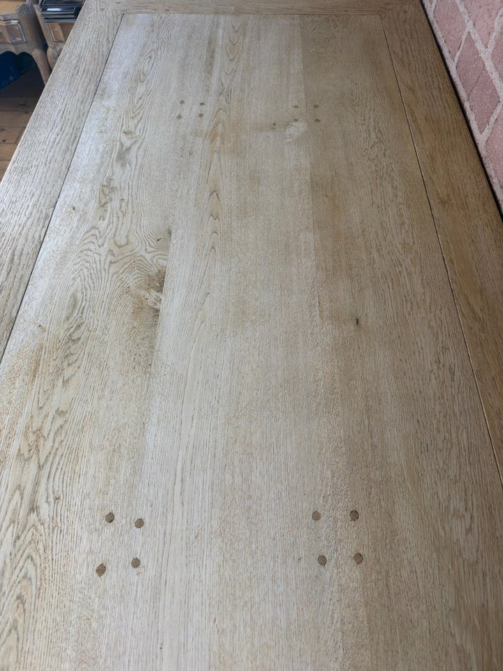 Vintage French Country Bleached Oak Farmhouse Dining Table