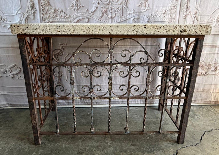 Spanish Revival Console Table - Fossilized Stone Top