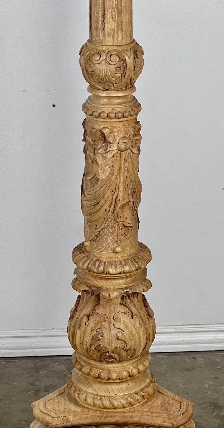 19th C. French Carved Bleached Walnut Standing Lamp