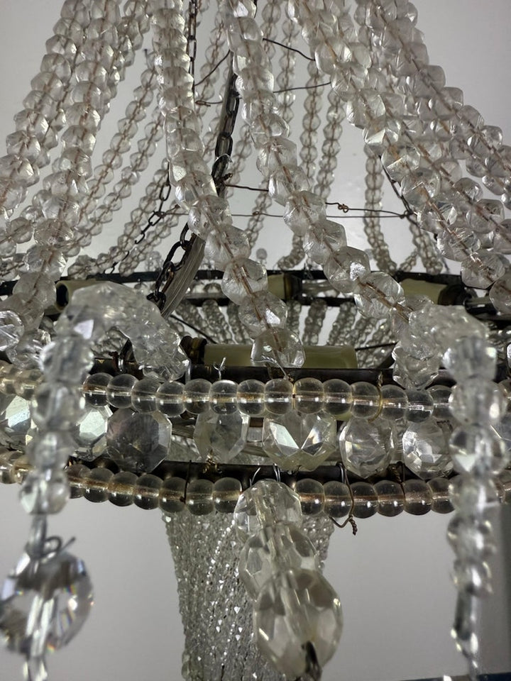 Elegant Early 20th Century Empire-Style Crystal Beaded Chandelier