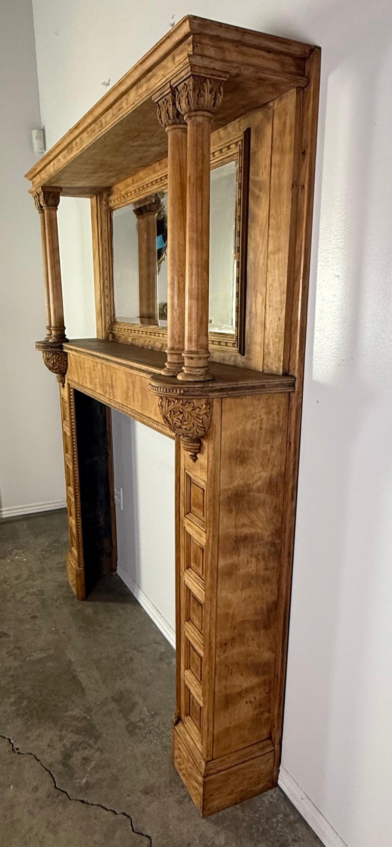 Antique Continental Architectural Wood Fireplace Mantel, 19th Century