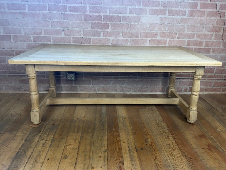 Vintage French Country Bleached Oak Farmhouse Dining Table