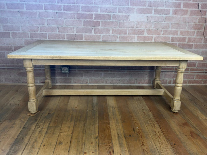 Vintage French Country Bleached Oak Farmhouse Dining Table