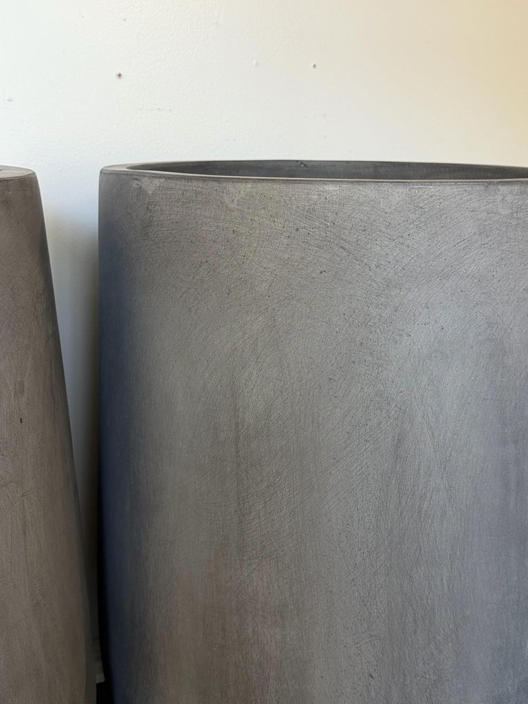 Pair of Monumental Tall Cylinder Planters - Dark Slate Gray pots