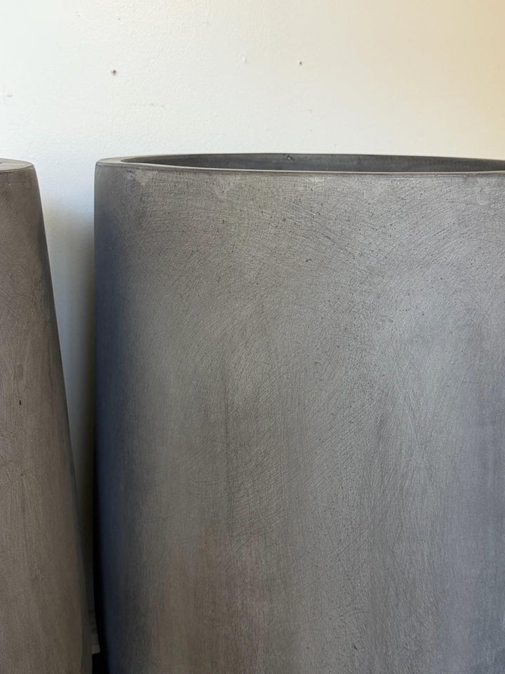 Pair of Monumental Tall Cylinder Planters - Dark Slate Gray pots
