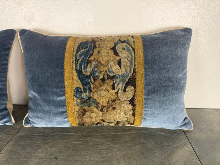 Pair of Pillows with 18th Century French Tapestry Panels by Melissa Levinson