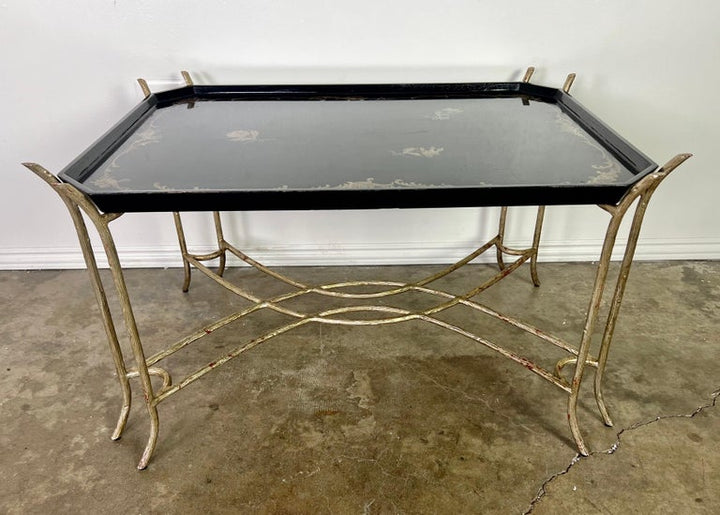 Chinoiserie Lacquered Tea Table on Metal Base by Ebanista