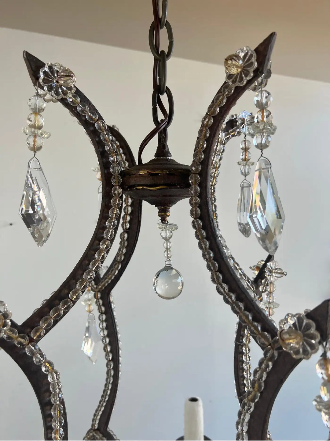 Wrought Iron Crystal Beaded Chandelier