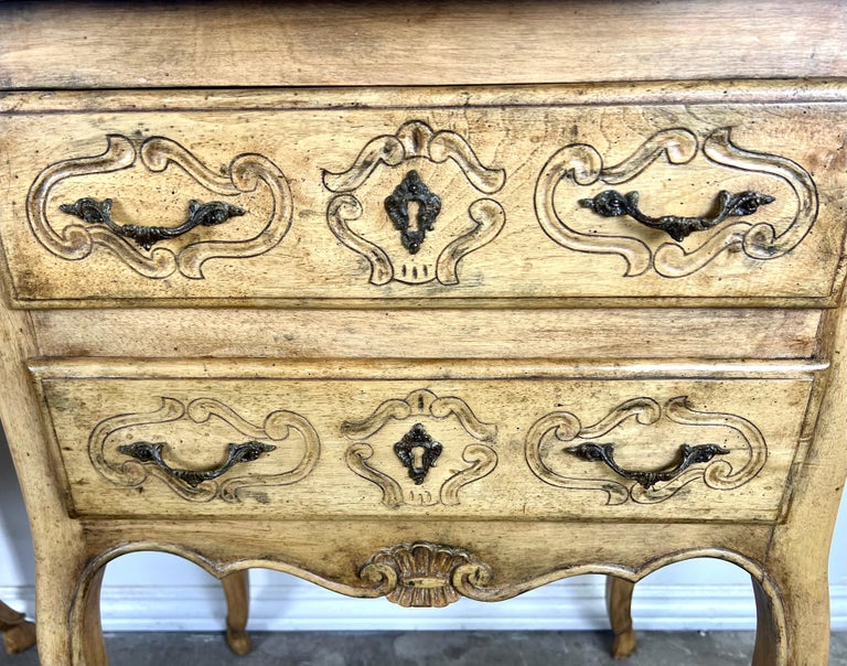 Pair of French End Table w/ Drawers and Granite Tops C. 1930's