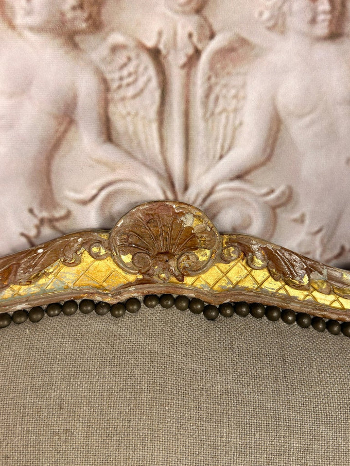 Set of 14 French Louis XV Style Gilt Dining Chairs with Linen Upholstery