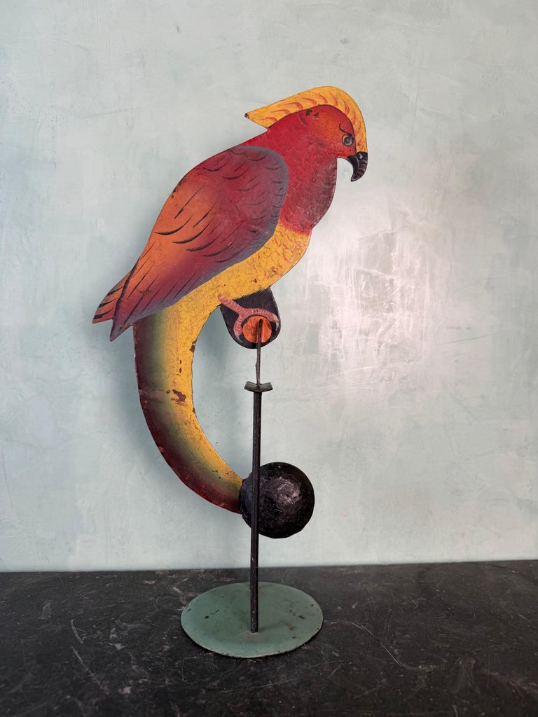 Vintage Folk Art Parrot Balancing Kinetic Sculpture