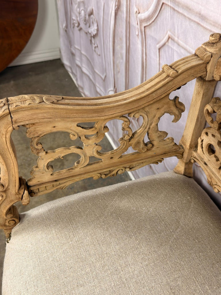 Antique Venetian Rococo Pierced Bench Settee- Hand Carved Bleached Walnut