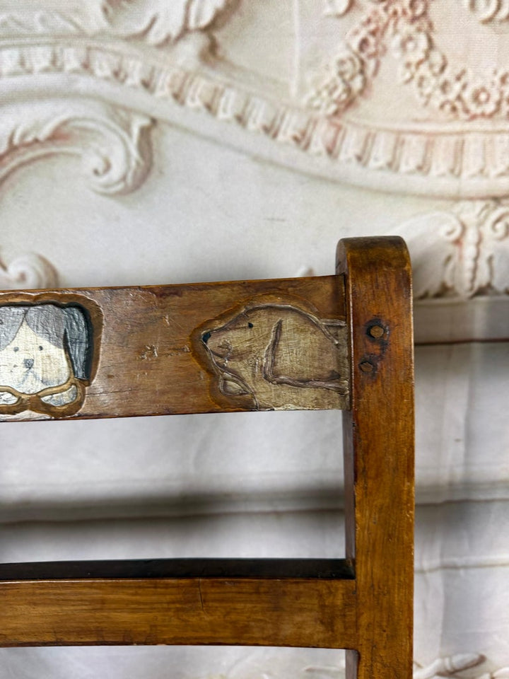 Pair of Hand-Painted Convertible Library Step Ladder Chairs with Dog Motif