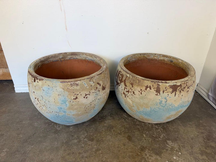 Pair of Monumental Low Bowl Terra Cotta Planters