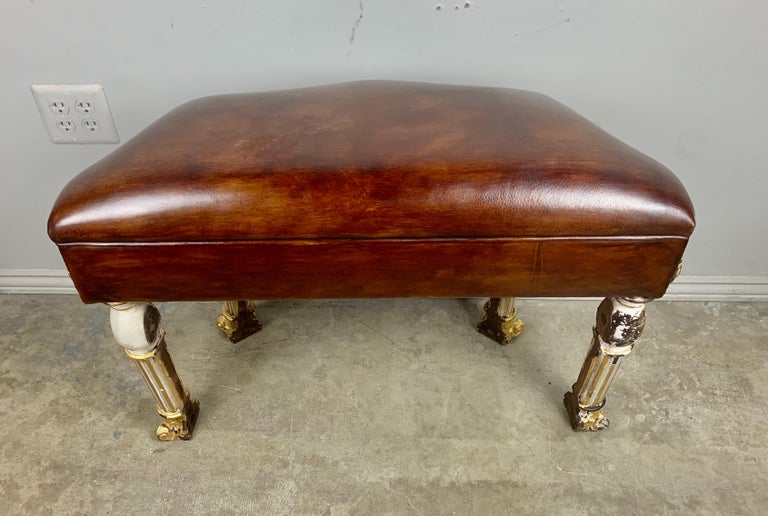 Italian Painted and Parcel Gilt Leather Bench