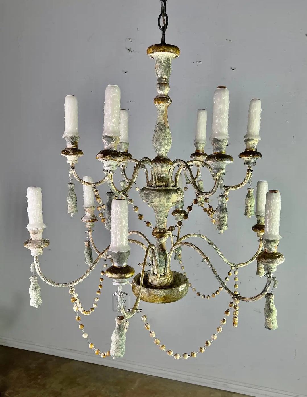 Twelve Light Wood & Iron Painted Chandelier by MLA