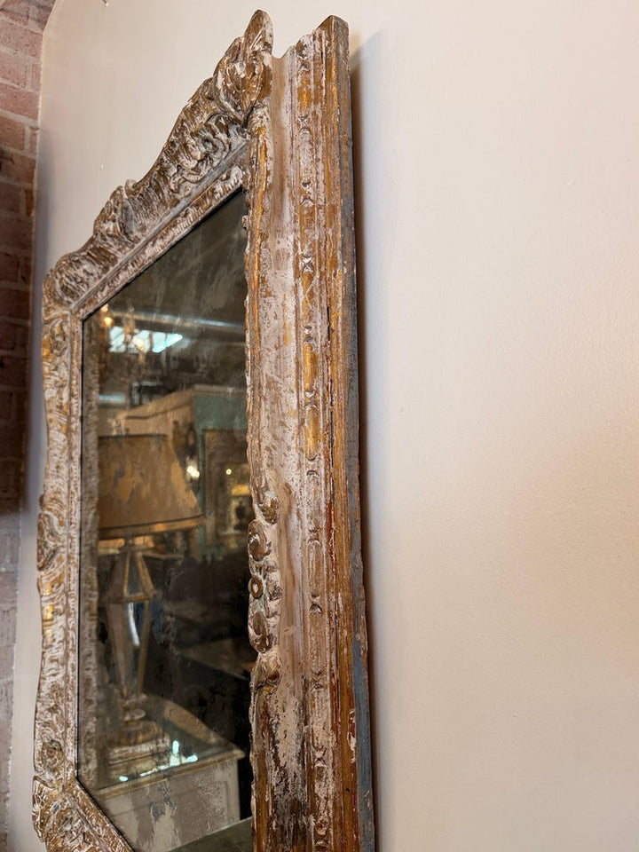 19th Century Spanish Baroque Carved Giltwood Mirror with Original Mercury Glass