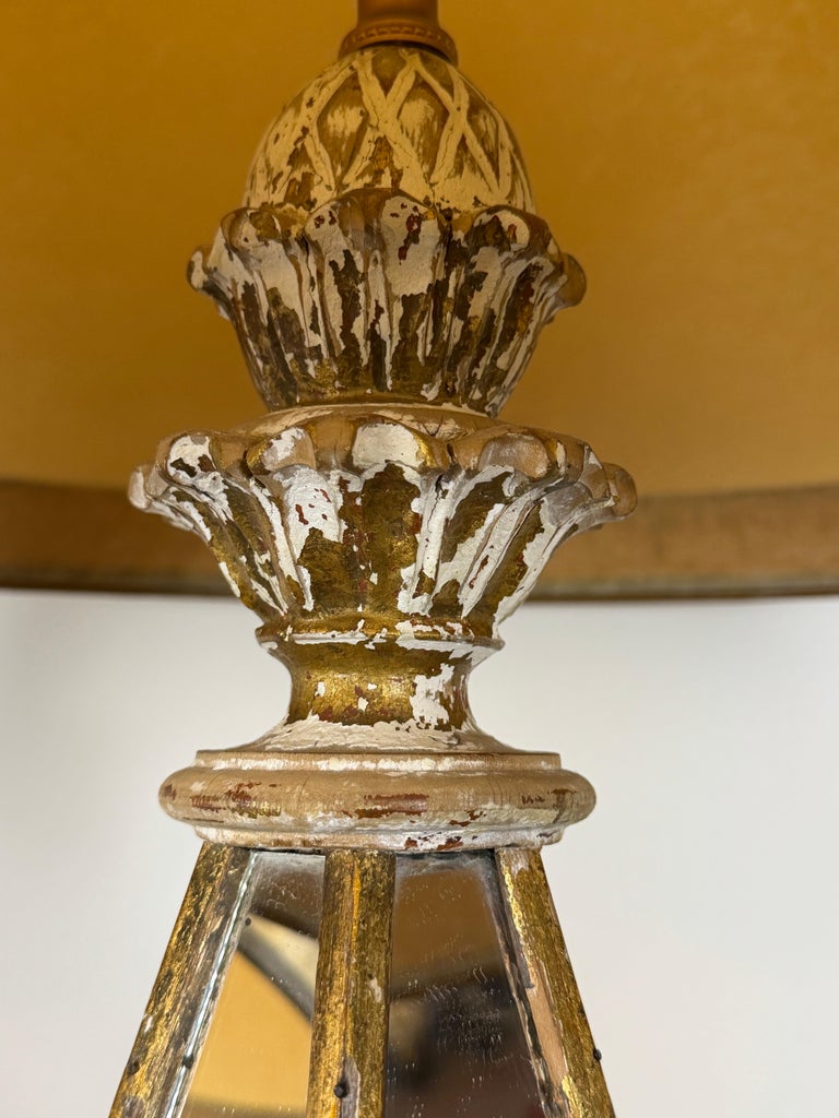 Vintage Italian Mirrored Obelisk Table Lamps, Giltwood, 1940s-50s