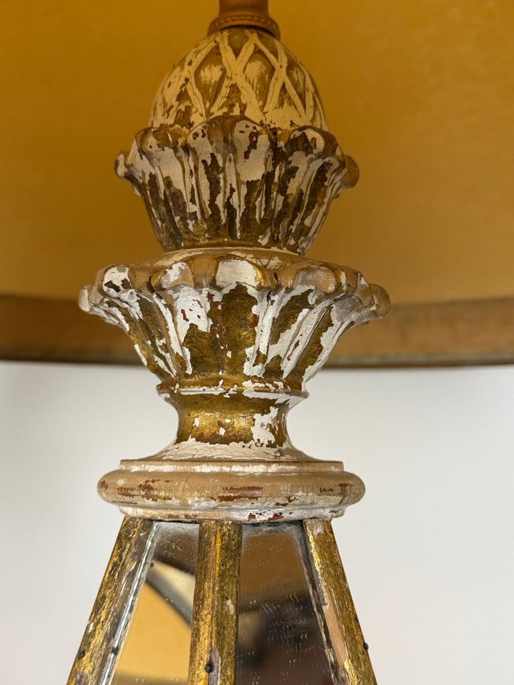 Vintage Italian Mirrored Obelisk Table Lamps, Giltwood, 1940s-50s