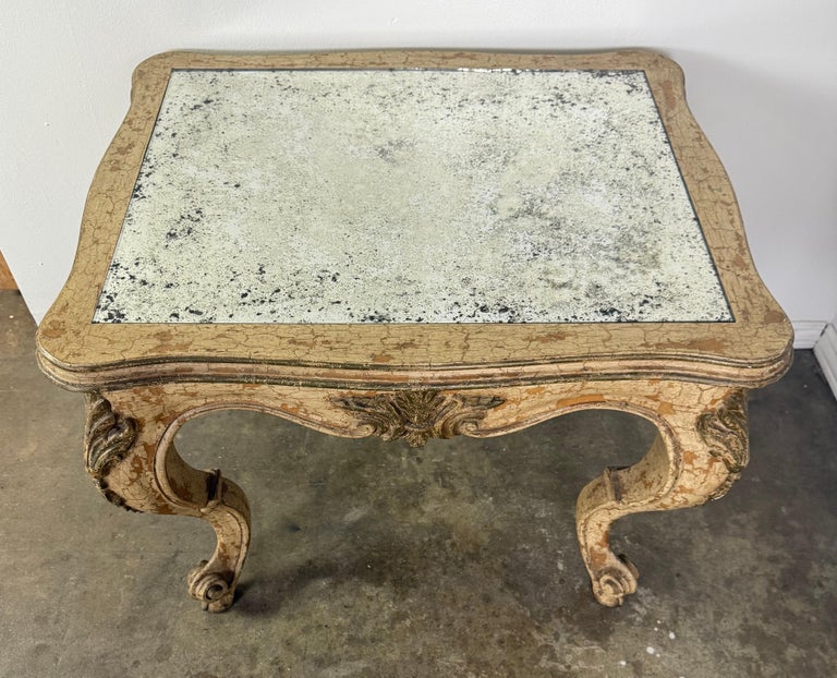 Antique Continental Giltwood Coffee Table with Original Foxed Mirror