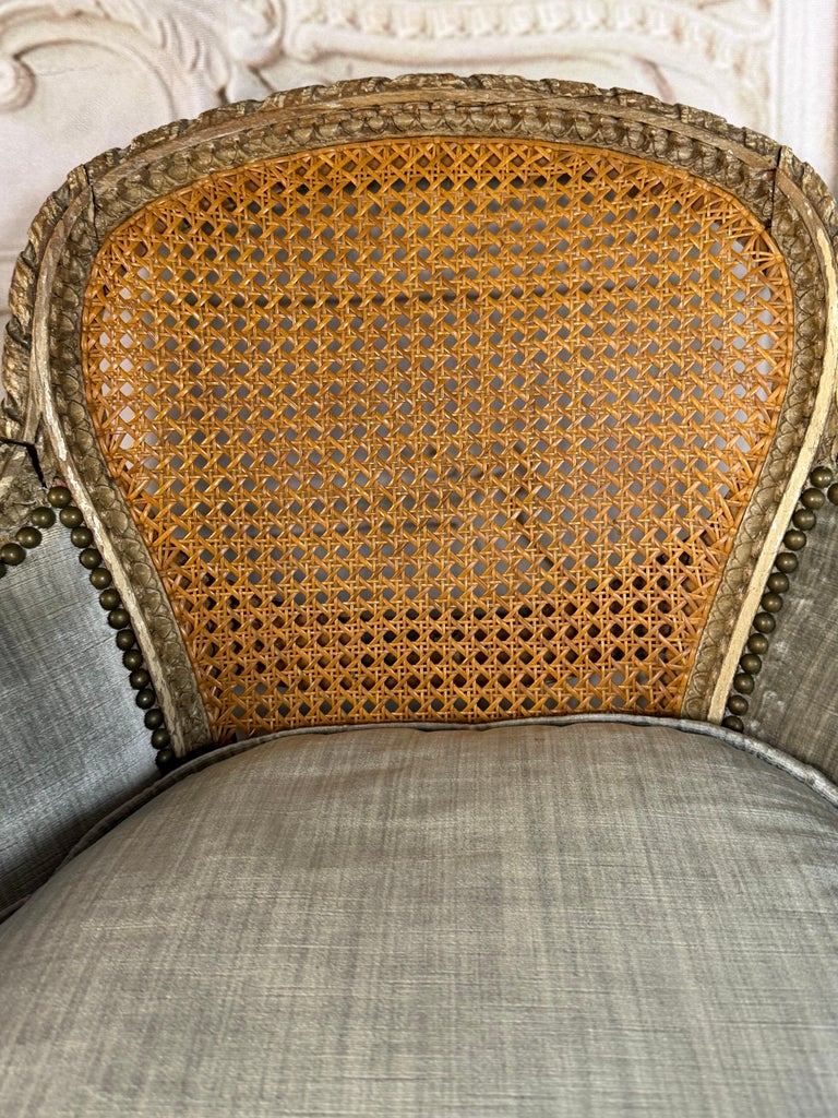 Antique French Louis XVI Style Painted Bergère Chair with Cane Back