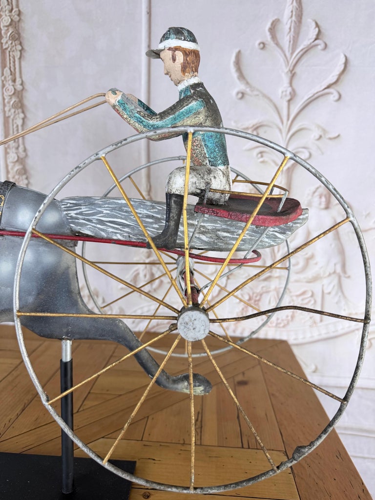 American Folk Art Painted Metal Horse & Sulky Weathervane