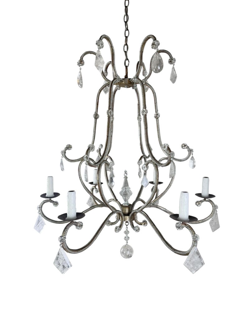Elegant Rock Crystal and Iron Six-Light Chandelier