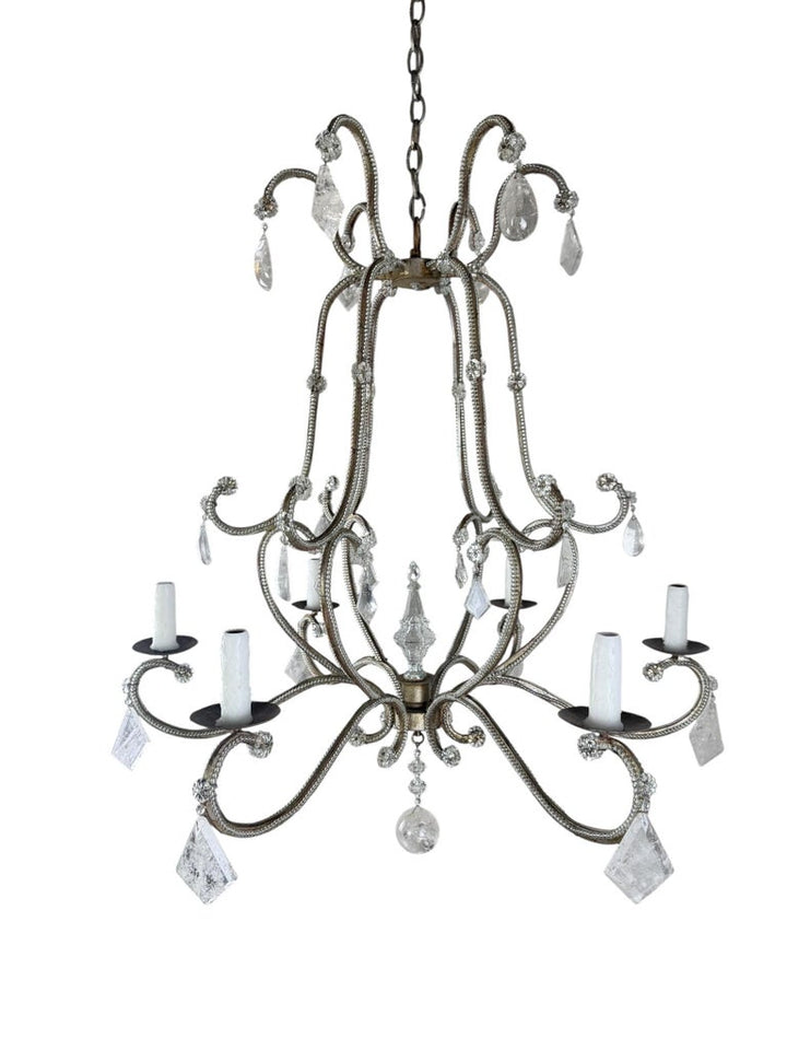 Elegant Rock Crystal and Iron Six-Light Chandelier