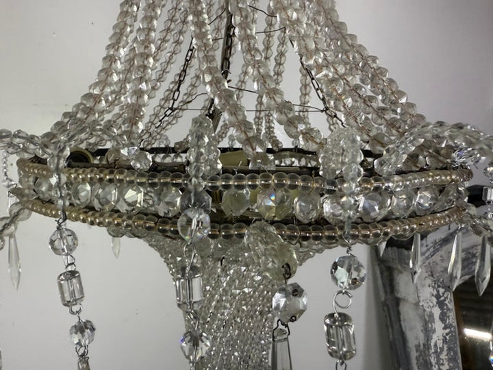 Elegant Early 20th Century Empire-Style Crystal Beaded Chandelier