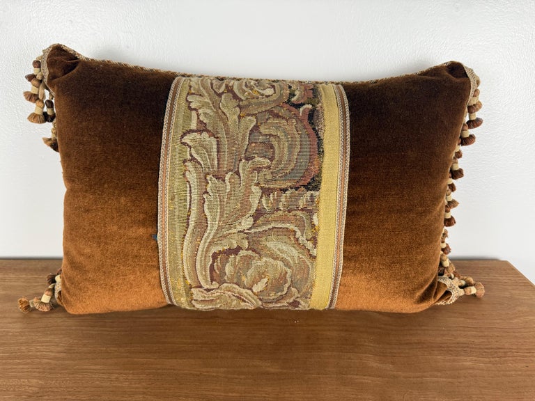 Late 18th Century Tapestry Pillow with Contemporary Velvet and Trim