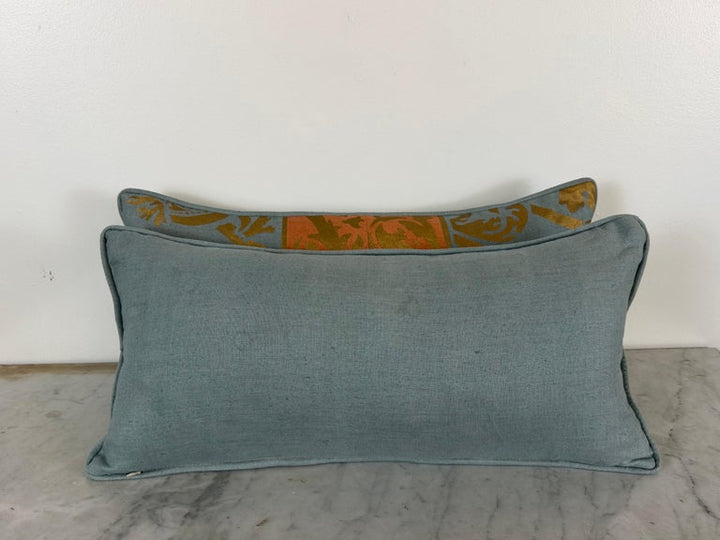 Nomi Stenciled Linen Lumbar Pillows in Celeste Blue, USA
