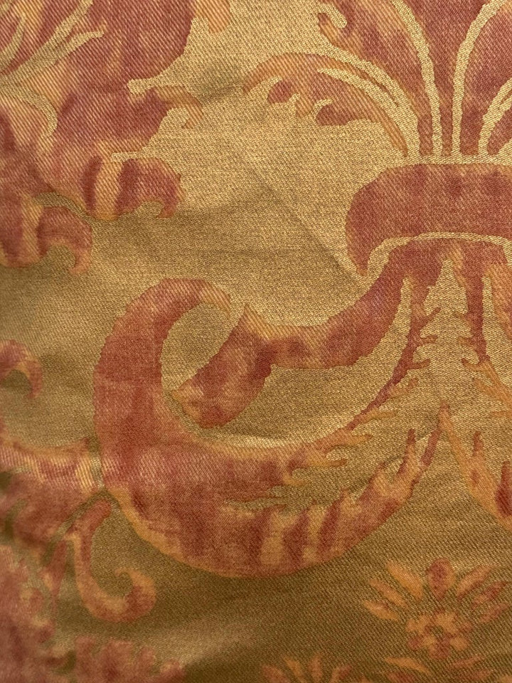 Custom Mariano Fortuny Pillows in Antique Gold &amp; Coral Damask