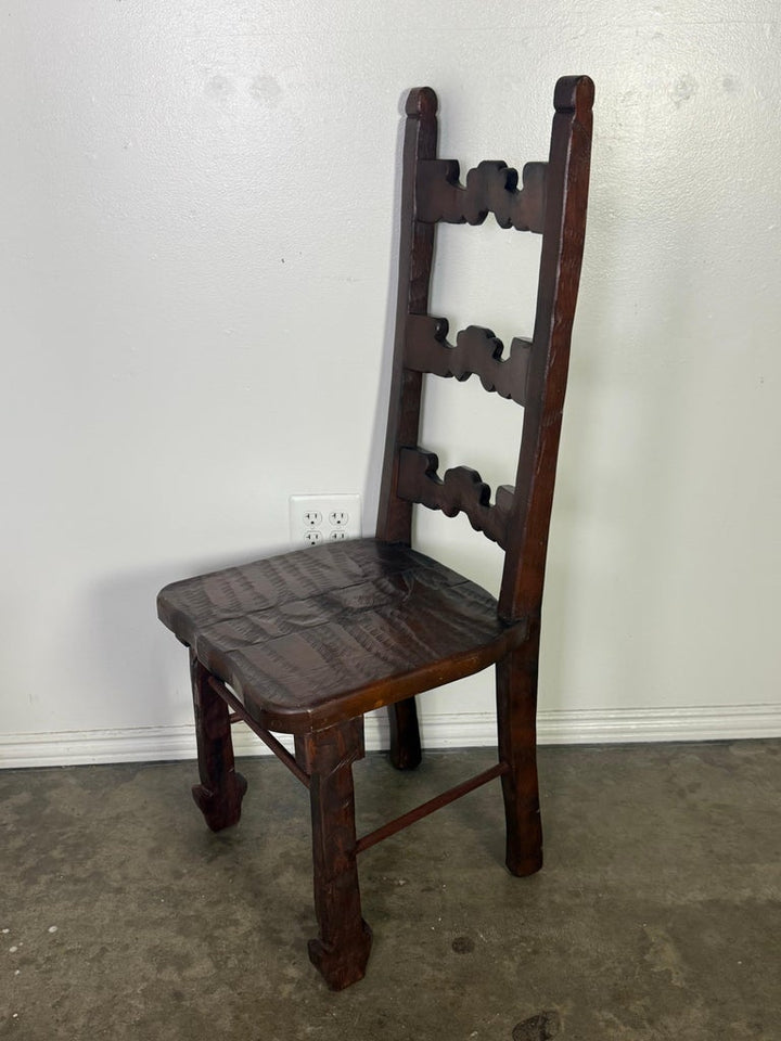 Set of 8 Spanish Colonial Revival Carved Wood Dining Chairs, Mid-20th Century