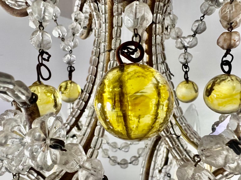 French Crystal Beaded Chandelier W/ Amber Drops, circa 1930