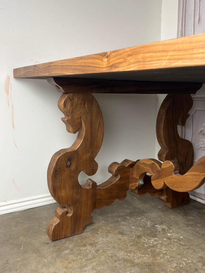 .Monumental Spanish Baroque Walnut Trestle Dining Table by Miamar Home