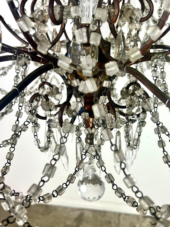 Pair of French Crystal & Beaded Chandeliers C. 1930's