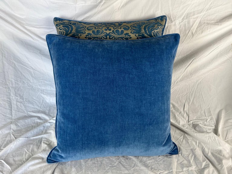 Pair of Vibrant Blue & Gold Metallic Fortuny Textile Pillows