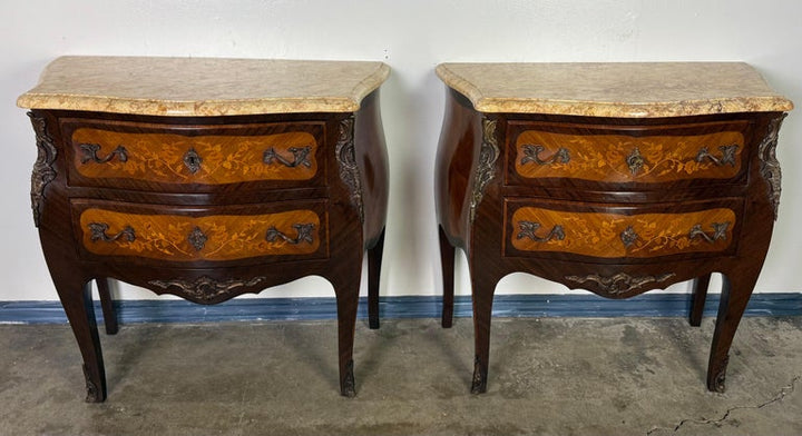 Pair of French Louis XV Style Marble-Top Commodes