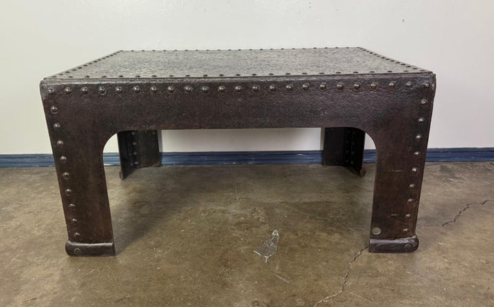 Industrial Riveted Iron Coffee Table from WWII-Era Military Tanks, 1940s