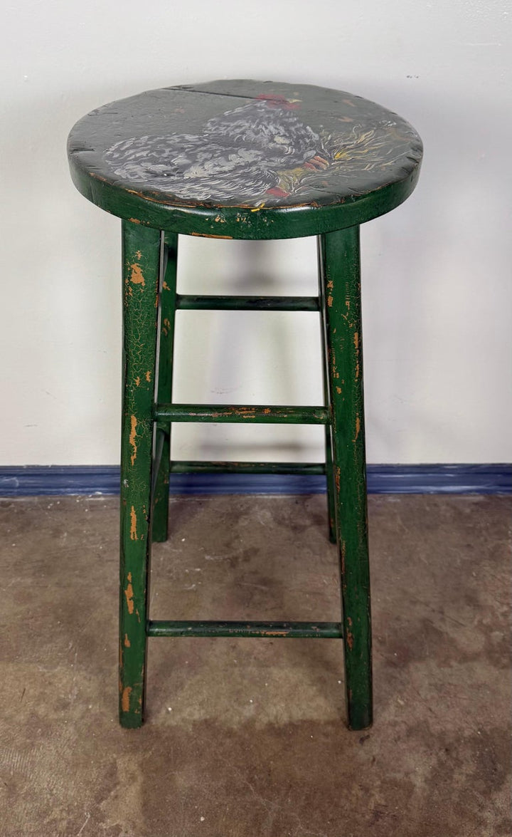 19th C. Hand Painted Bar Stool w/ Rooster