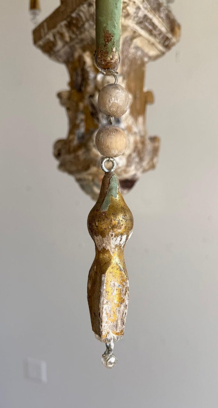 Grand Italian Painted and Giltwood Twelve-Light Chandelier